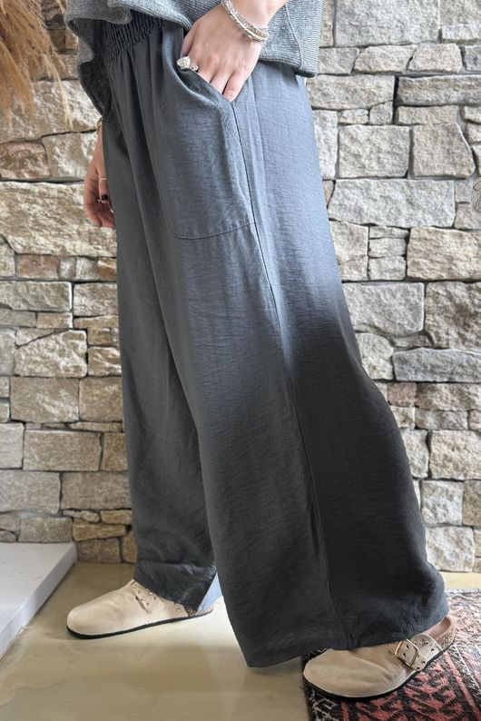 Basso Shirring Wide Leg Pant Charcoal